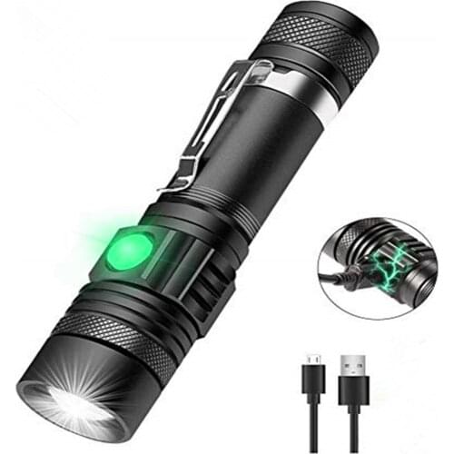 Waterproof Super Bright Led Flashlight USB Rechargeable Clip Emergency Flash Light Torch T6 Power Zoomable Bicycle Light 18650