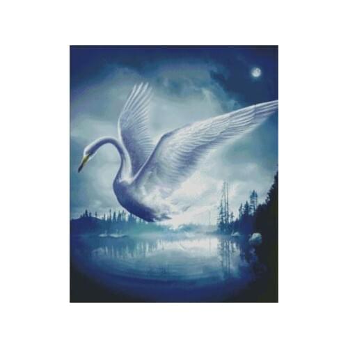 Top Quality lovely beautiful counted cross stitch kit flying swan at night moonlight moonlit