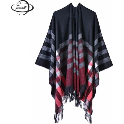 Women Capes Coat Autumn Spring Female Ponchos Jacket Plaid Wraps Fashion Scarf Shawl Stoles Casual Ladies Outerwear Clothes Y40