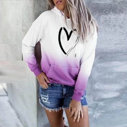 Gradient Hooded Sweatshirt Women Love Print Long Sleeve Tops Harajuku Hoodie Autumn Pocket Hoodies Sweatshirts Tops Womens