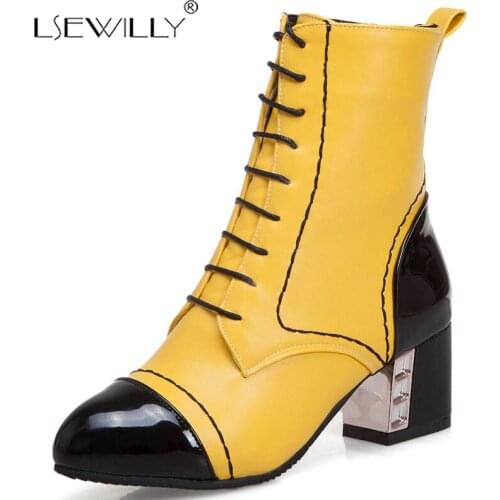 Lsewilly women shoes 2019 winter new fashion round toe mixed colors ankle boots outside high heels cross-tied shoes K179