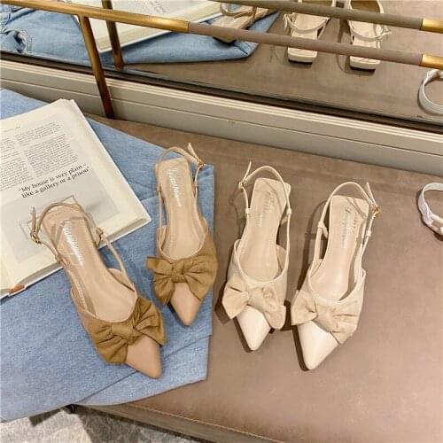 New sandals womens bow 2021 summer fairy with pointed flat shoes