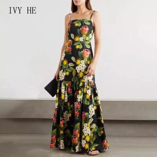 IVY HE European And American New Summer Womens Dress 2021 Slim Package Buttock Open Back Drawstring Beach Dress Print Dresses