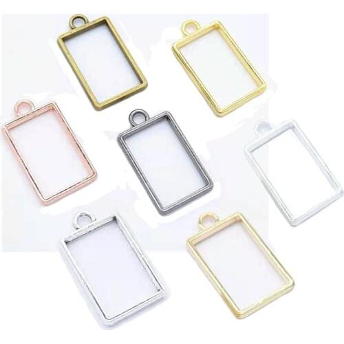 10pcs 19*34mm 7 Colors Alloy Jewelry Accessories Rectangle Charm Hollow Glue Blank Pendant Tray Bezel