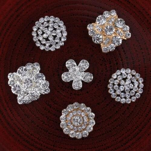 120PCS Hot Fix Vintage Round Metal Rhinestone Buttons Bling Flatback Flower Centre Crystal Pearl Buttons for Hair accessories