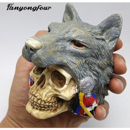 3D Wolf Skull Silicone Mould Fondant Cake Mould Resin Gypsum Chocolate Candle Candy Mould Free Shipping