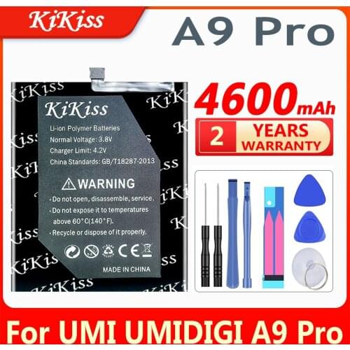 KiKiss 4600mAh Battery for UMI UMIDIGI A9 Pro A9Pro Batterie Bateria Cell Phone Replacement Batteries + Gift Tools