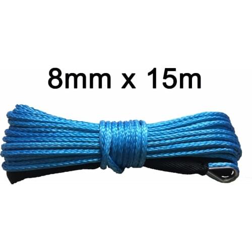 Free shipping 8mm x 15m synthetic winch line 12 strand uhmwpe rope with black sheath free shipping