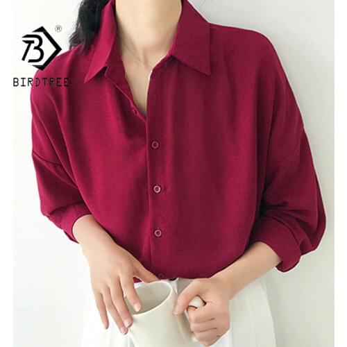 Женские красные рубашки BIRDTREE TB China At AliExpress