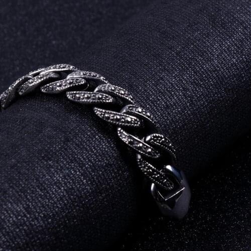 12MM Width Vintage Stainless Steel Mens Cuban Curb Chain Bracelets Hiphop Black Biker Bracelet Men Heavy Fashion Male Jewelry