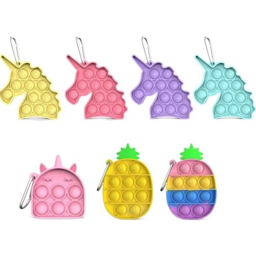 Cute pops keychain its mini unicorn pineapple simple dimple toy animal charm trinket push pops fidget car key holder keyfob men