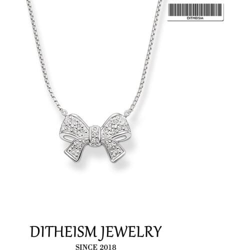 Link Chain Necklace Bow Knot, 2018 New Fashion 925 Sterling Silver Jewelry Romantic Gift For Women Girls