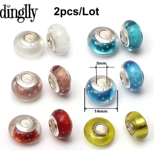 DINGLLY 2Pcs Murano Glass Beaded Charm Fit Original Brands Charm Bracelet Boy Girls Necklace Kids Jewelry Making Gift
