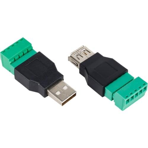 For USB 2.0 Type A male/female to 5-pin screw connector USB jack with shield USB2.0 to screw terminal plug