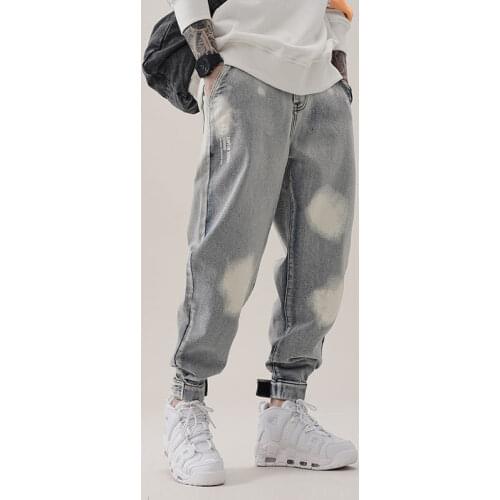 Spring /Autumn Mens Jeans Elastic Waist Harem Pants Leisure Cargo Jeans Tie-Dyed Printed Jeans Men Loose Jeans Denim Jeans 4XL