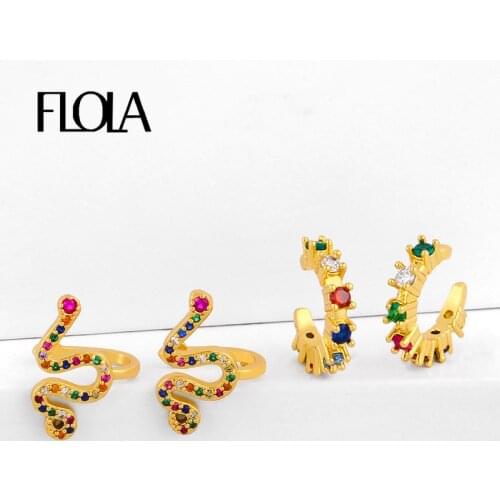 FLOLA Rainbow Snake Ear Cuffs For Women Gold Filled CZ Pave Crystal Clip Earrings Without Piercing Zircon Rainbow Jewelry erss54