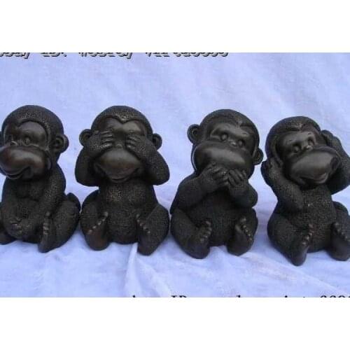 China Bronze Copper Silver Four Monkey No Listen No See No Say No Do Statue Set