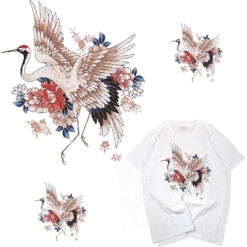 Chinese wind crane Patch T-shirt Dresses Sweater DIY Washable Appliques Heat Transfer Stickers For Clothing Fabric Baby Kids