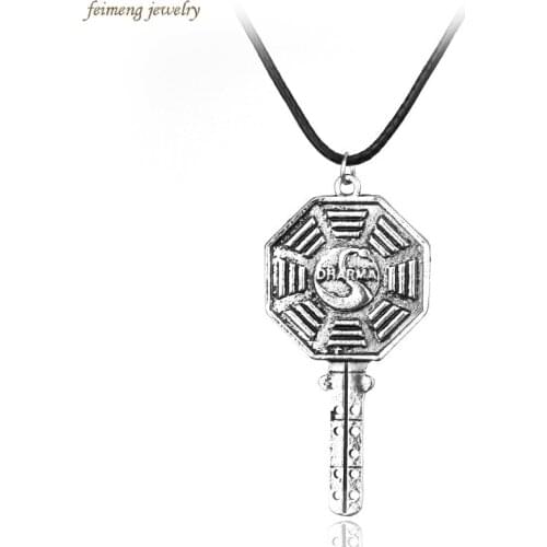 Classic Key Shape Pendant Necklace Lost The Dharma Swan Octagon Symbol Necklace Vintage for Women and Men
