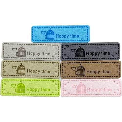 Free Style Leather Labels for Scraft with Happy Time for Bird Logo Handmade Leather Tag for Gift Hand Made Sewing Accessories