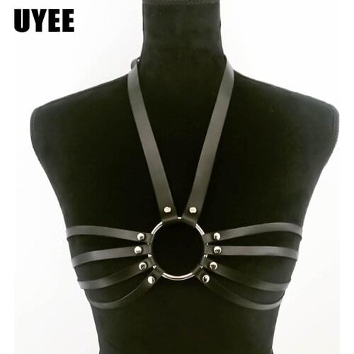 UYEE Fashion Bra Cage PU Leather Chest Harness Belt Sexy Lingerie Body Neck Bondage Straps Crop Top Women Suspenders Goth Garter