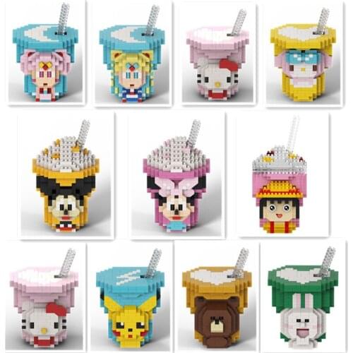 New Babublcok Micro-Particle Building Block Toy Cartoon Anime Three-Dimensional Mini Milk Tea Ice Cream Cup Building Block Toy