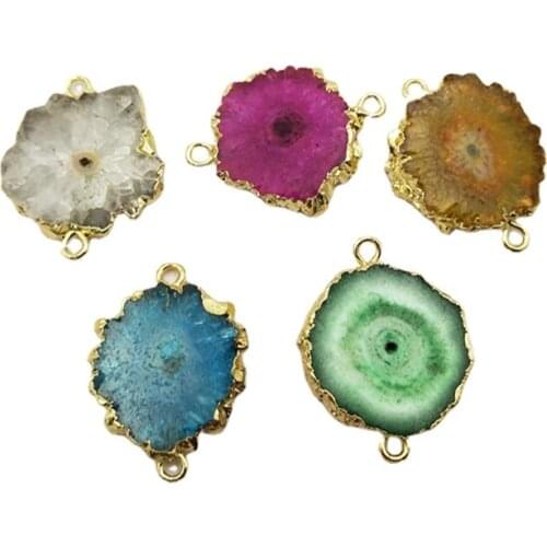 Wholesales Fashion Flower Stone Druzy Connector Beads Gold Plating Sun Flower Solar Quartz Druzy Stone Jewelry