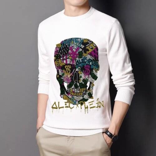 Fall/Winter Mens Sweater Oversized Casual Hip Hop Hot Rhinestone 2021 New Wool Youth O-Neck Knitting High Quality Knitwear