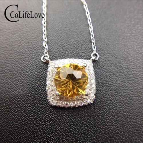 Dazzling silver citrine necklace pendant for wedding 8 mm * 8 mm natural VVS grade citrine pendant 925 silver citrine Jewelry