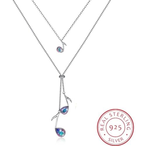 Lekani Crystals From Swarovski Music Note Pendant Necklaces For Women Romantic Christmas Gifts 925 Silver Double Chain Choker