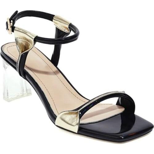 QPLYXCO Sandalias Mujer 2021 Heels Women Genuine Leather High Heels Peep Toe Chunky Heels Party Wedding Shoes Plus Size 43 3809