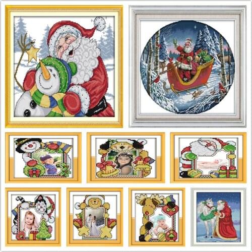 Handmade Christmas Picture frame DIY Canvas Cross Stitch Kit Home Cartoon Embroidery Needlework Christmas Baby Cross-stitch set