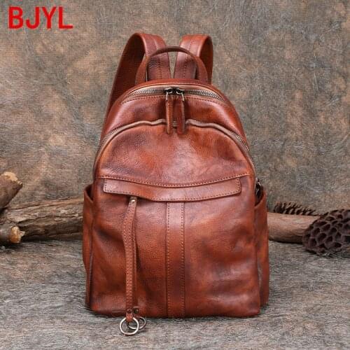 2020 new leather literary retro women backpack soft leather large capacity wild leather female travel backpacks schoolbag ladies