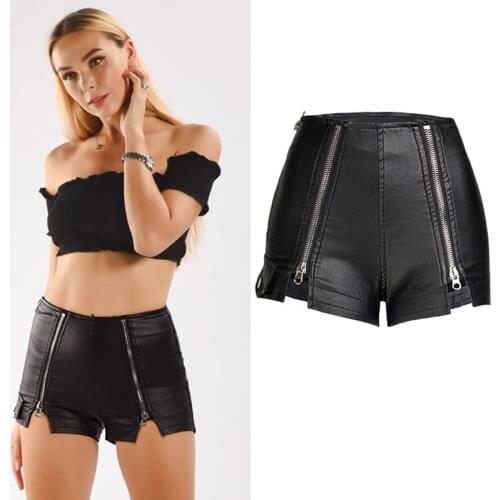 Women Stretch Faux Pu Leather Shorts Zipper Sexy Female Short Trousers Side Slit High Waist Night Club Plus Size 3XL 4XL XXXL