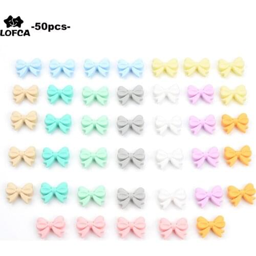 Bowknot Silicone Beads Teething Beads 50pcs/lot Colorful Chew Necklace Bracelet Bangle Jewelry Making Baby Teether Food Grade