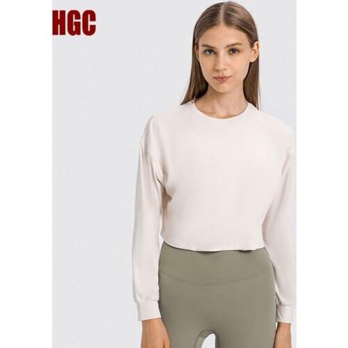HGC Sport Shirts Women Long Sleeve Yoga Blouse Autumn And Winter Loose Versatile Top Outdoor Gym Running Casual Fitness Pullover