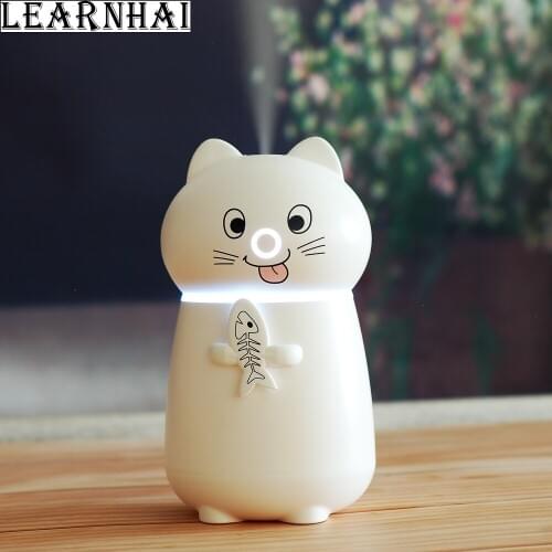 LEARNHAI DC5V 2W 180ML Commercial Classic Ultrasonic Personal Color Changing 3 in 1 Cat Humidifier With LED Light Mini USB Fan