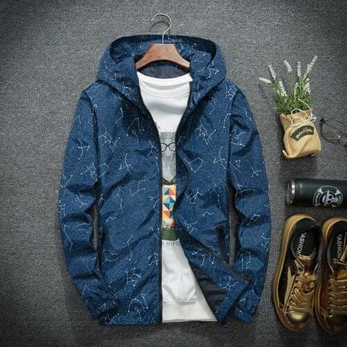 Spring Autumn Fashion Jacket Mens Hooded Casual Thin Windbreaker Printed Comfortable Simplicity Hot Sale