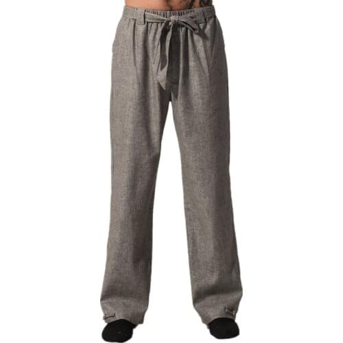 Top Quality Gray Chinese Mens Kung Fu Trousers Cotton Linen Pants Wu Shu Clothing Size S M L XL XXL XXXL MN001