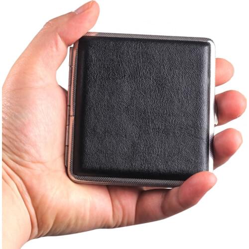Upscale Man Double-open Leather Cigars Cigarette Cases for 20pcs Cigarettes Stainless Steel Tobacco Cigarette Box