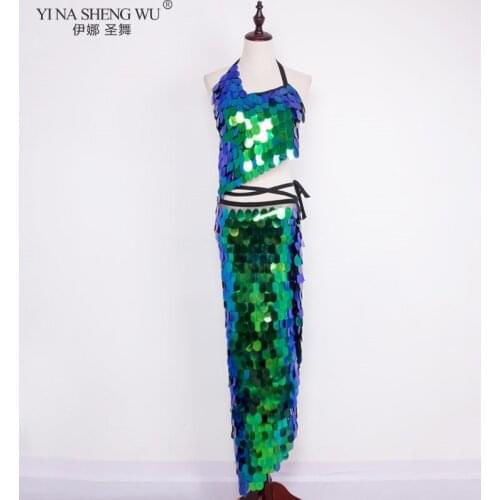 Women Belly Dance Costumes Long Hip Scarf Lady Bellydance Tops Accessories Hip Scarfs Wrap Belt Sequin Dancewear 4 Colors