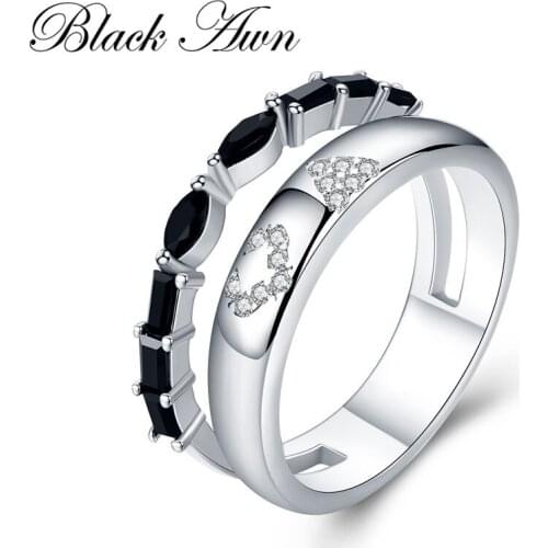 2019 New Trendy 925 Sterling Silver Fine Jewelry Engagement Black Spinel Engagement Ring for Women Anillos Mujer G054