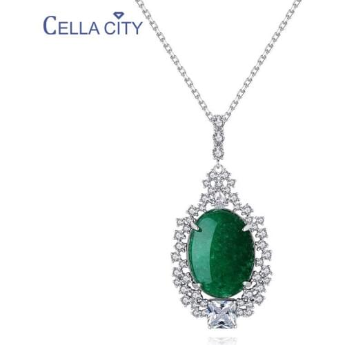 Cellacity Elegant Silver 925 Jewelry Oval Gemstones Pendant Necklace for Women Anniversary Neck Ornament Female Gift Wholesale