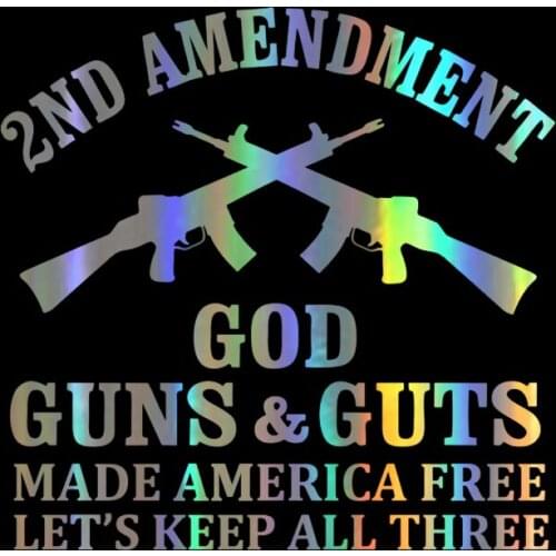 13.8cm*13.5cm Car Styling 2nd Amendment Dieu Guns & Guts Funny Vinyl Stickers Decals JDM Motorcycle Car Styling