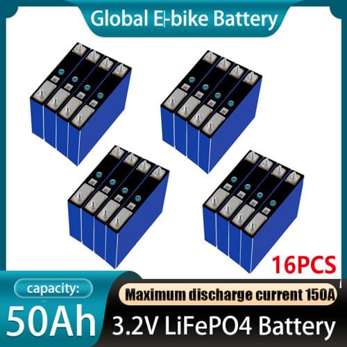 16pcs LiitoKala 3.2V 50Ah LiFePO4 Max Continuous 150A Discharge For 12V 24V 36V 48V 50Ah E-Scooter Golf Cart Electric Wheelchair