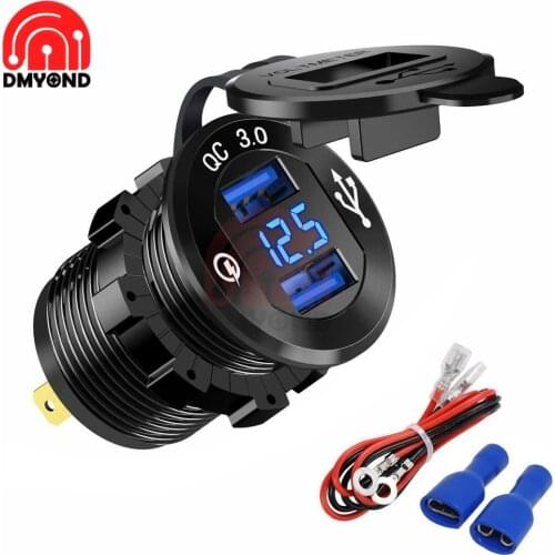 2.1A Waterproof Dual Ports USB QC3.0 Charger Socket Adapter Power Supply for 12V-24V Car Boat Motorcycle Vehicle Quick Charger