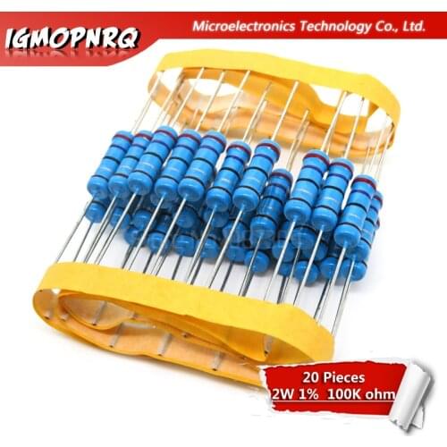 20pcs 2W Metal film resistor resistance 1% 2W-100k 100kohm