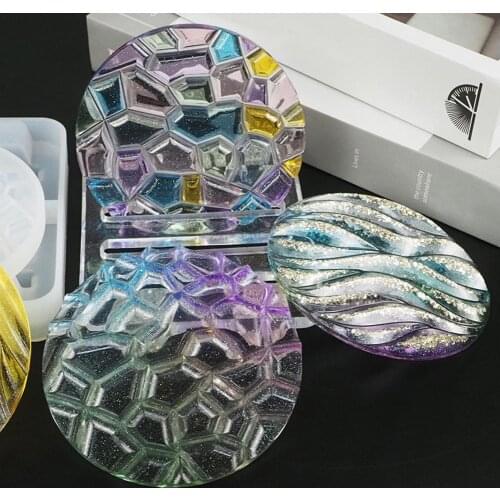 4Pcs Wave Diamond Bottom Coaster Molds With Coaster Storage Box Mold Kit Epoxy Resin Molds For Cups Mats DIY Crafts Home Decor