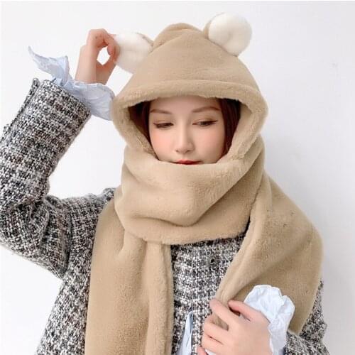 420g Plush and Thickened Hat, Glove and Scarf Three Piece Set of Rabbit Hair Soft and Skin Friendly Cute Bear Scarf