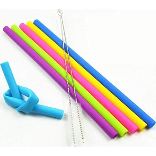 6 pcs Reusable Straight Silicone Straws for Tumblers Colorful Extra Long Smoothies straws for Home with Cleaning Brush Big Size